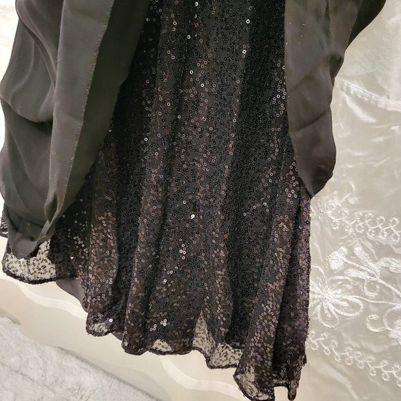 Black Sequin Evening Gown, Silk Chiffon Overlay, Aidan Mattox, 4 - Picture 10 of 17